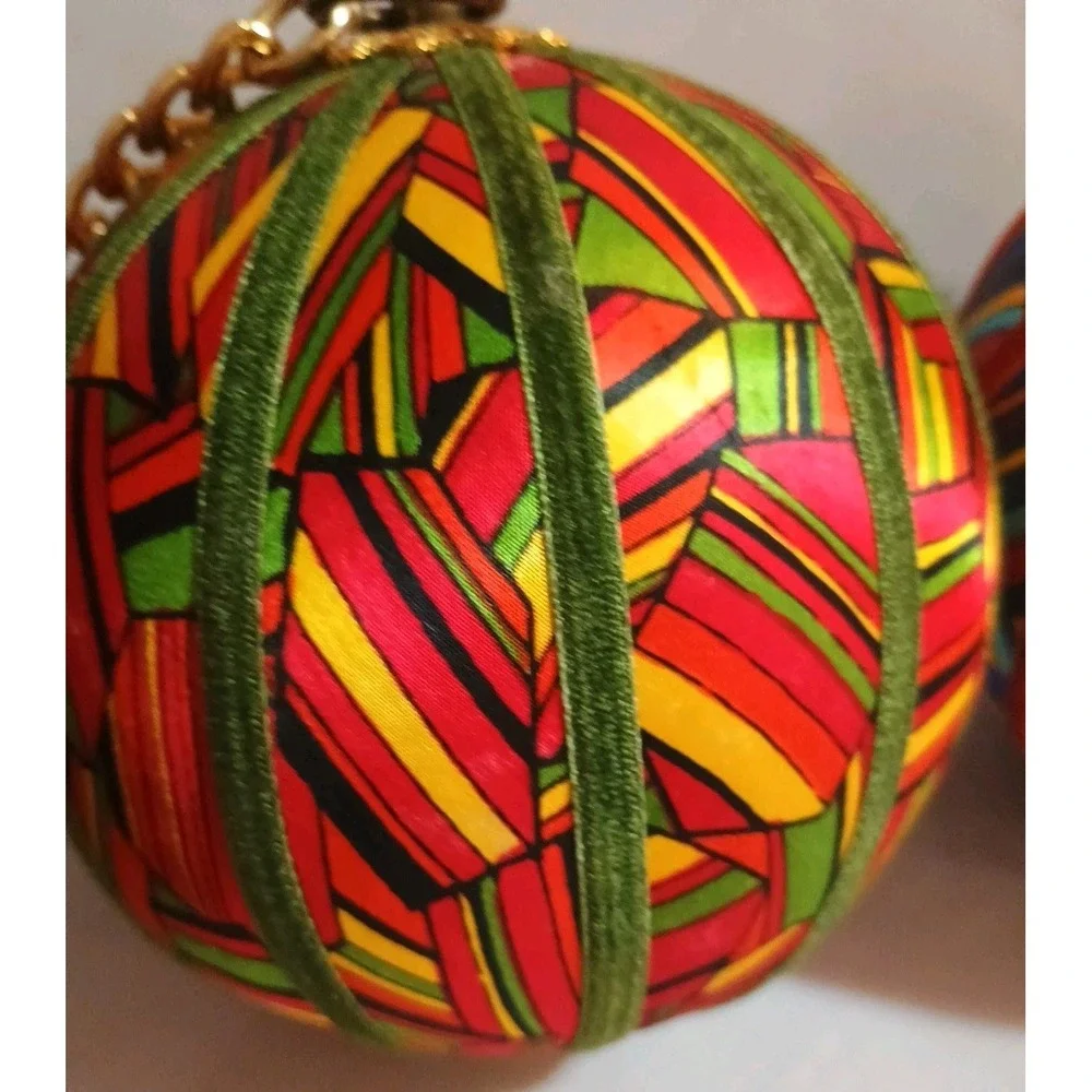 Pair Of Large Silk Thread Velveteen Ball Ornaments 5
